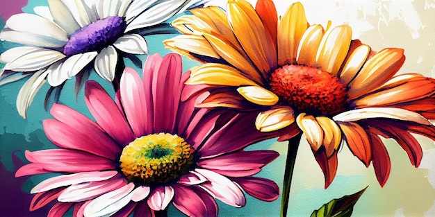 A colorful flower painting with the word daisy on it