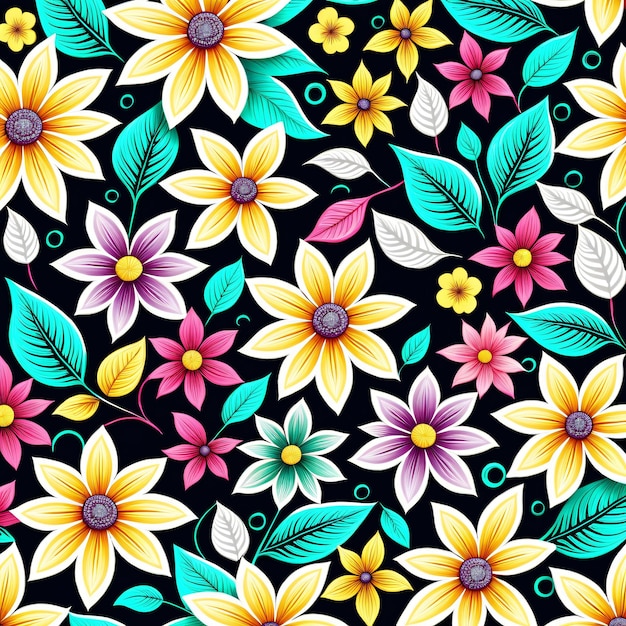 a colorful flower pattern on a black background