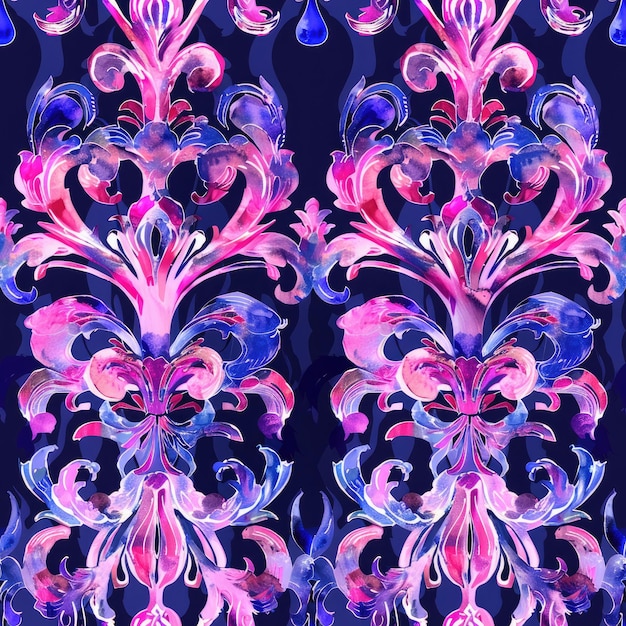 a colorful flower pattern in purple blue and pink