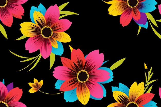 A colorful flower pattern with a red flower in the middle.