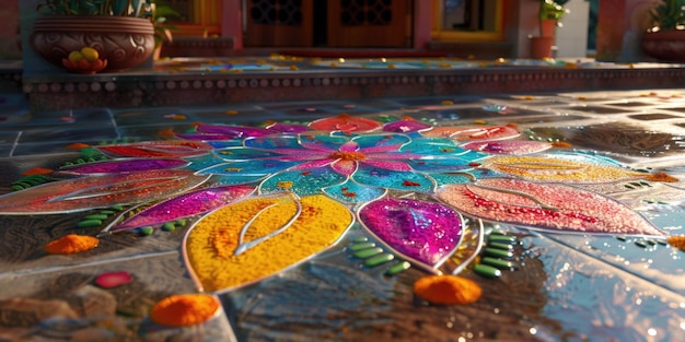 Colorful flower on tile