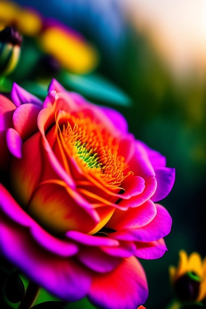 A colorful flower wallpaper with a bright orange and yellow center