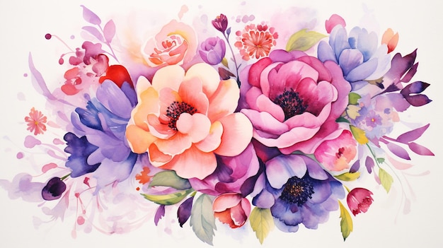 colorful flower watercolor painting background generative AI