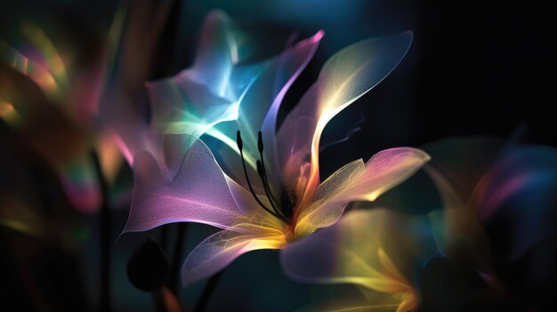 A colorful flower with a black background