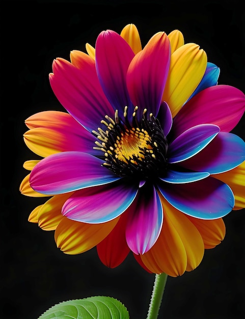 A colorful flower with a black background