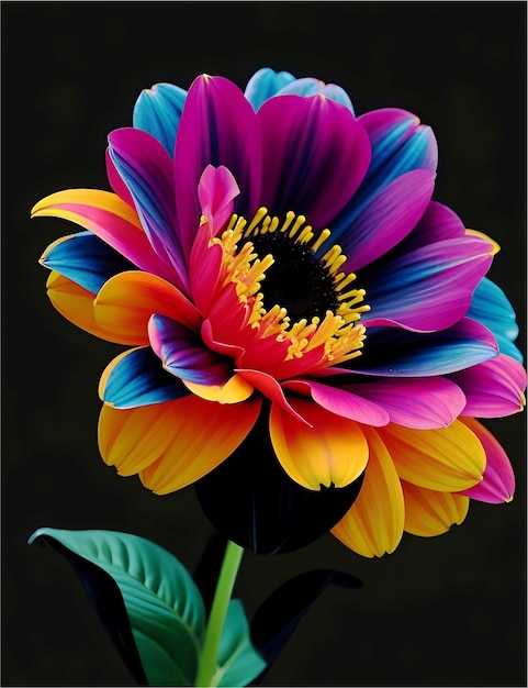 A colorful flower with a black background