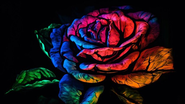 A colorful flower with a black background