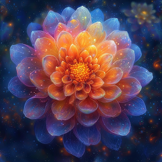 Colorful flower with numerous droplets star glistening under the light