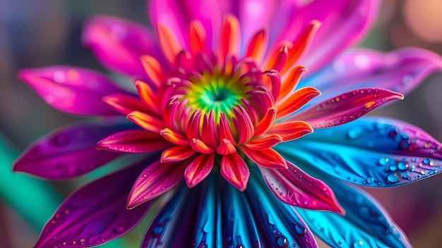 Photo a colorful flower with the rainbow colors on it