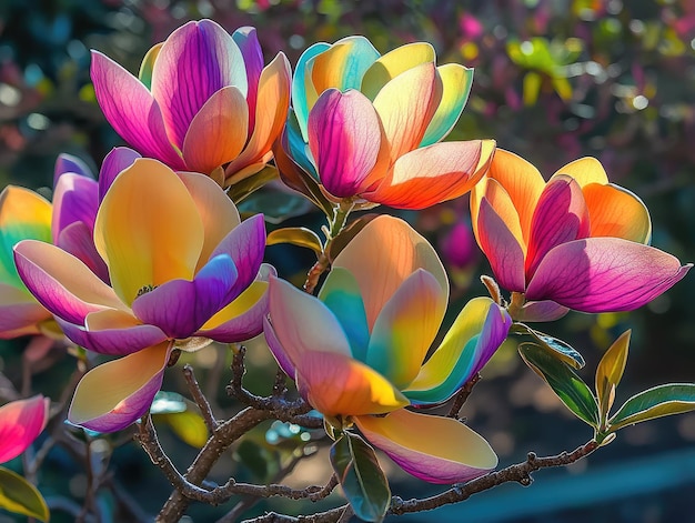 Photo a colorful flower with the rainbow colors of the rainbow