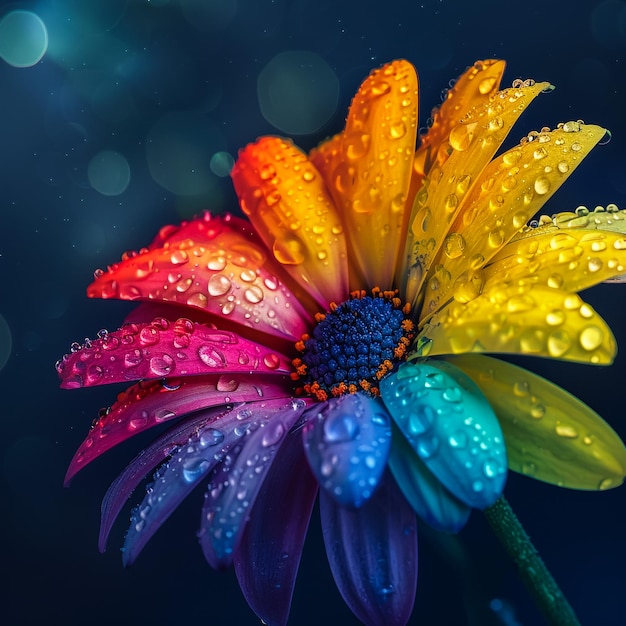 Photo a colorful flower with raindrops on it