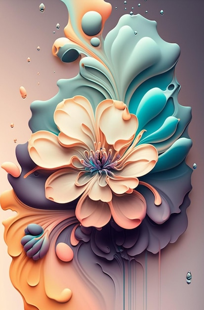 A colorful flower with a splash of water.