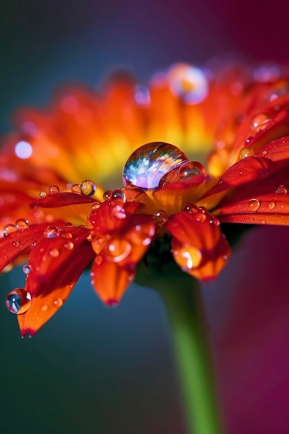 A colorful flower with water droplets on it