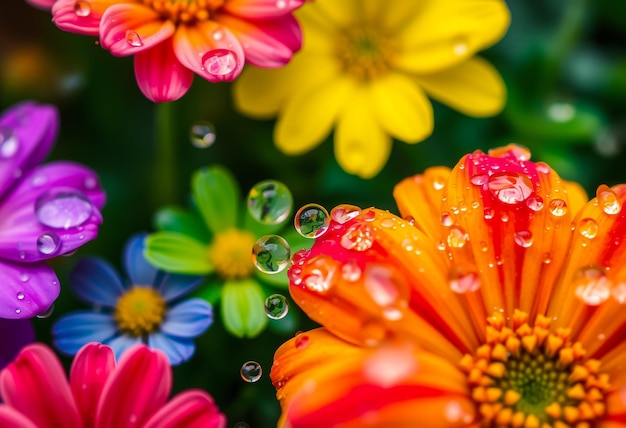 Photo a colorful flower with water drops on it and the water drops are on the petals