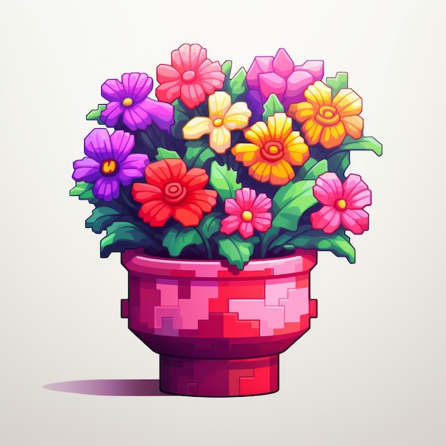 Colorful Flowerpunk Voxel Art Detailed Character Illustration of a Red Vase