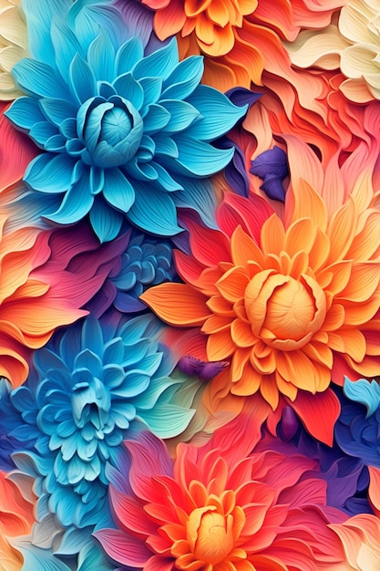 colorful flowers are arranged in a pattern on a wall generative ai