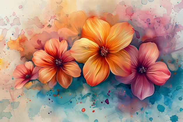 Colorful flowers are printed on splatter high quality high resolution