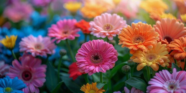 Photo colorful flowers blooming in the grass