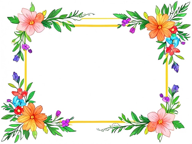 Colorful Flowers Frame with isolated background