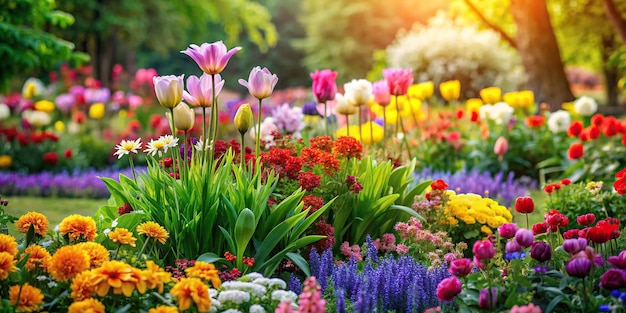 Colorful flowers in full bloom in a vibrant garden floral botanical nature vibrant garden petals