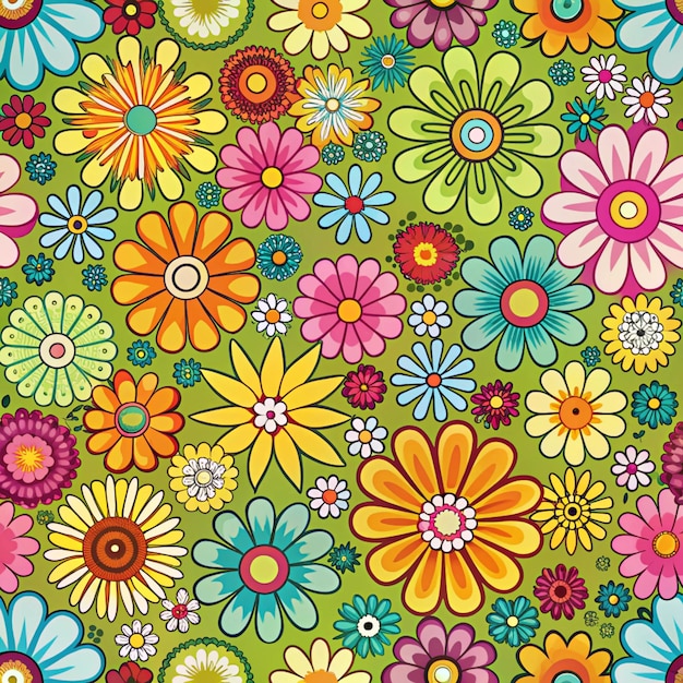 colorful flowers on a green background