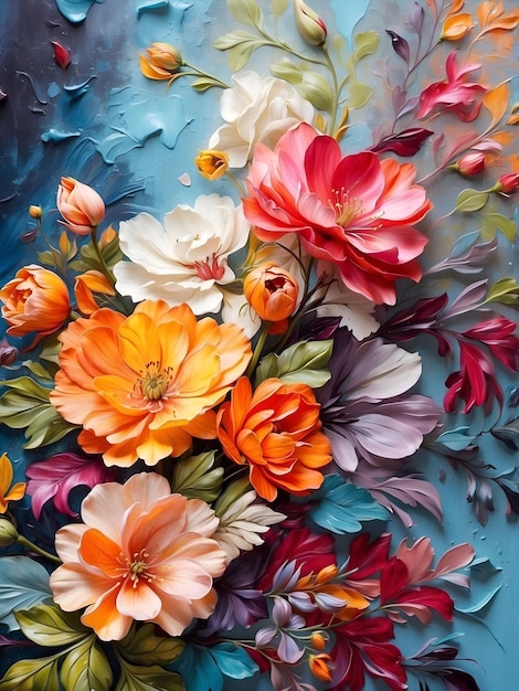 Colorful flowers oil painting