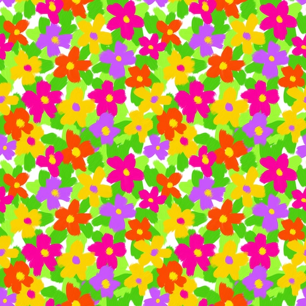 Colorful flowers seamless pattern Color block floral bright repeat print Summer meadow design