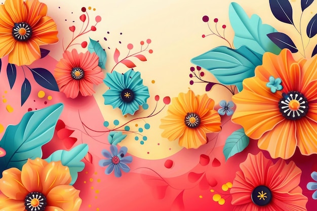 Colorful flowers spring sale discount banner or social media post template