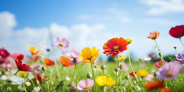 Colorful Flowers in a SunKissed Green Field