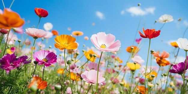 Colorful Flowers in a SunKissed Green Field