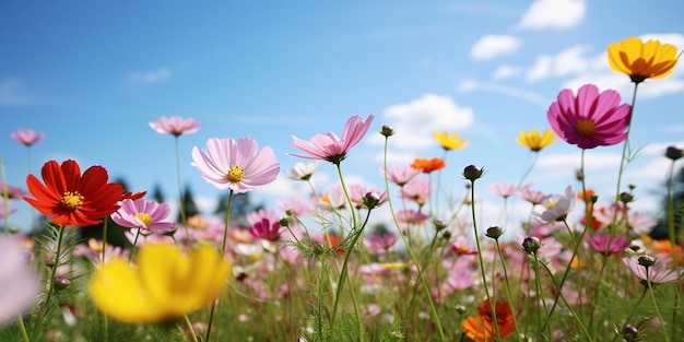 Colorful Flowers in a SunKissed Green Field