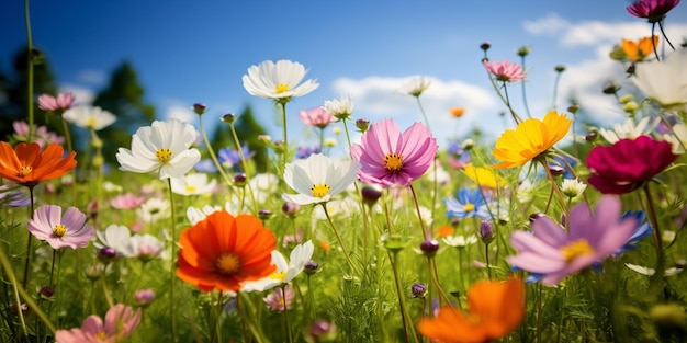 Colorful Flowers in a SunKissed Green Field