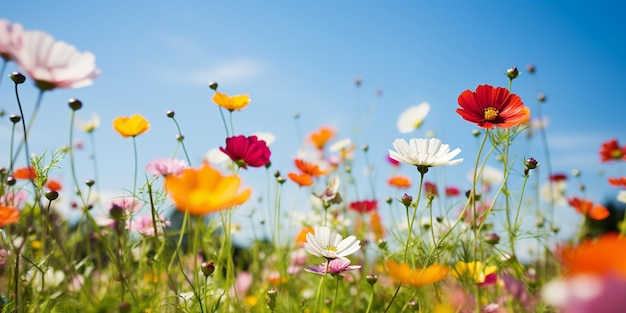 Colorful Flowers in a SunKissed Green Field