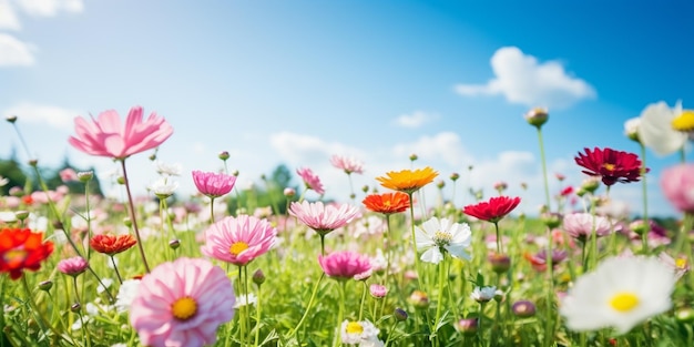 Colorful Flowers in a SunKissed Green Field