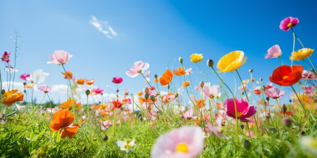 Colorful Flowers in a SunKissed Green Field