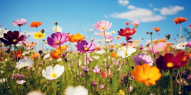 Colorful Flowers in a SunKissed Green Field