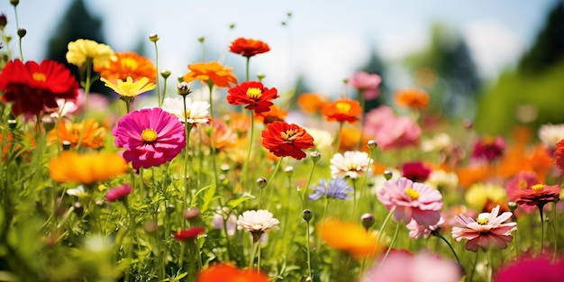 Colorful Flowers in a SunKissed Green Field