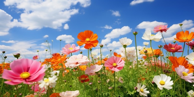 Colorful Flowers in a SunKissed Green Field