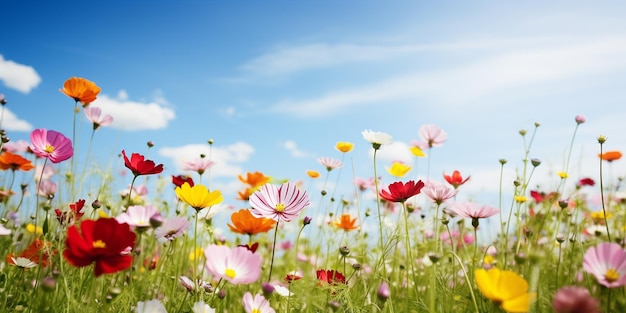 Colorful Flowers in a SunKissed Green Field