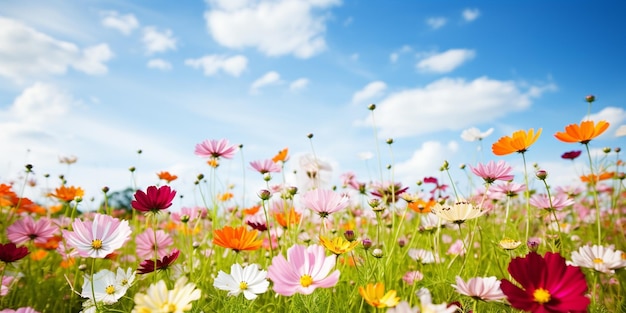 Colorful Flowers in a SunKissed Green Field