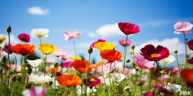 Colorful Flowers in a SunKissed Green Field