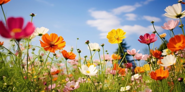 Colorful Flowers in a SunKissed Green Field