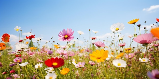 Colorful Flowers in a SunKissed Green Field