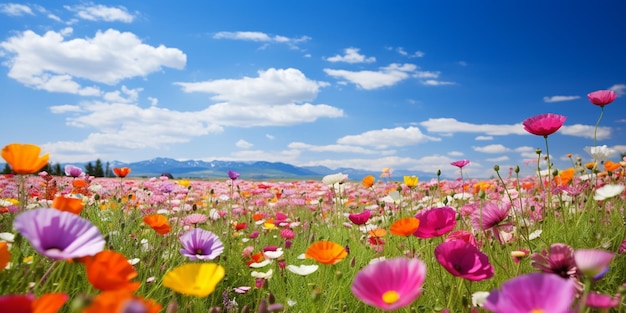 Colorful Flowers in a SunKissed Green Field