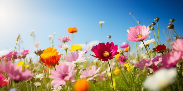 Colorful Flowers in a SunKissed Green Field