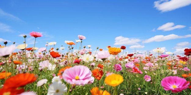 Colorful Flowers in a SunKissed Green Field