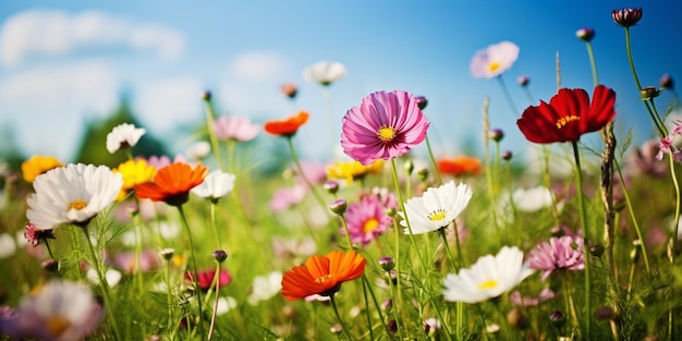 Colorful Flowers in a SunKissed Green Field