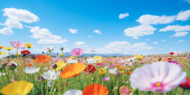 Colorful Flowers in a SunKissed Green Field