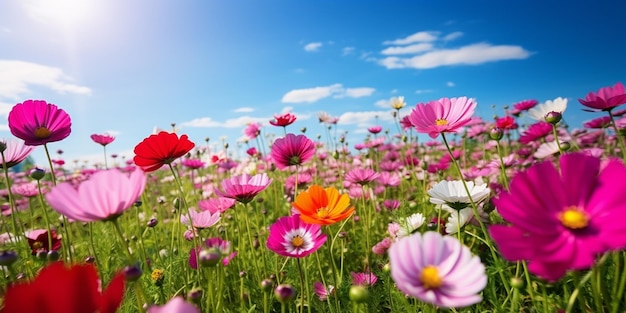 Colorful Flowers in a SunKissed Green Field