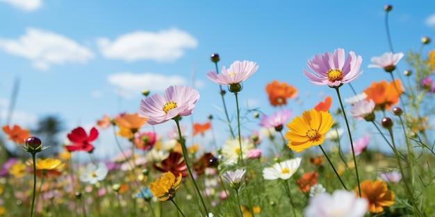 Colorful Flowers in a SunKissed Green Field